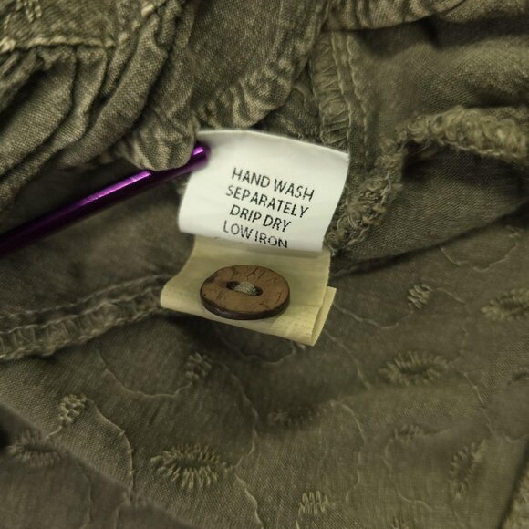 Young Threads Shirt Women S M Green Oversize Embroidered Button Top Velvet Boho - Picture 15 of 15